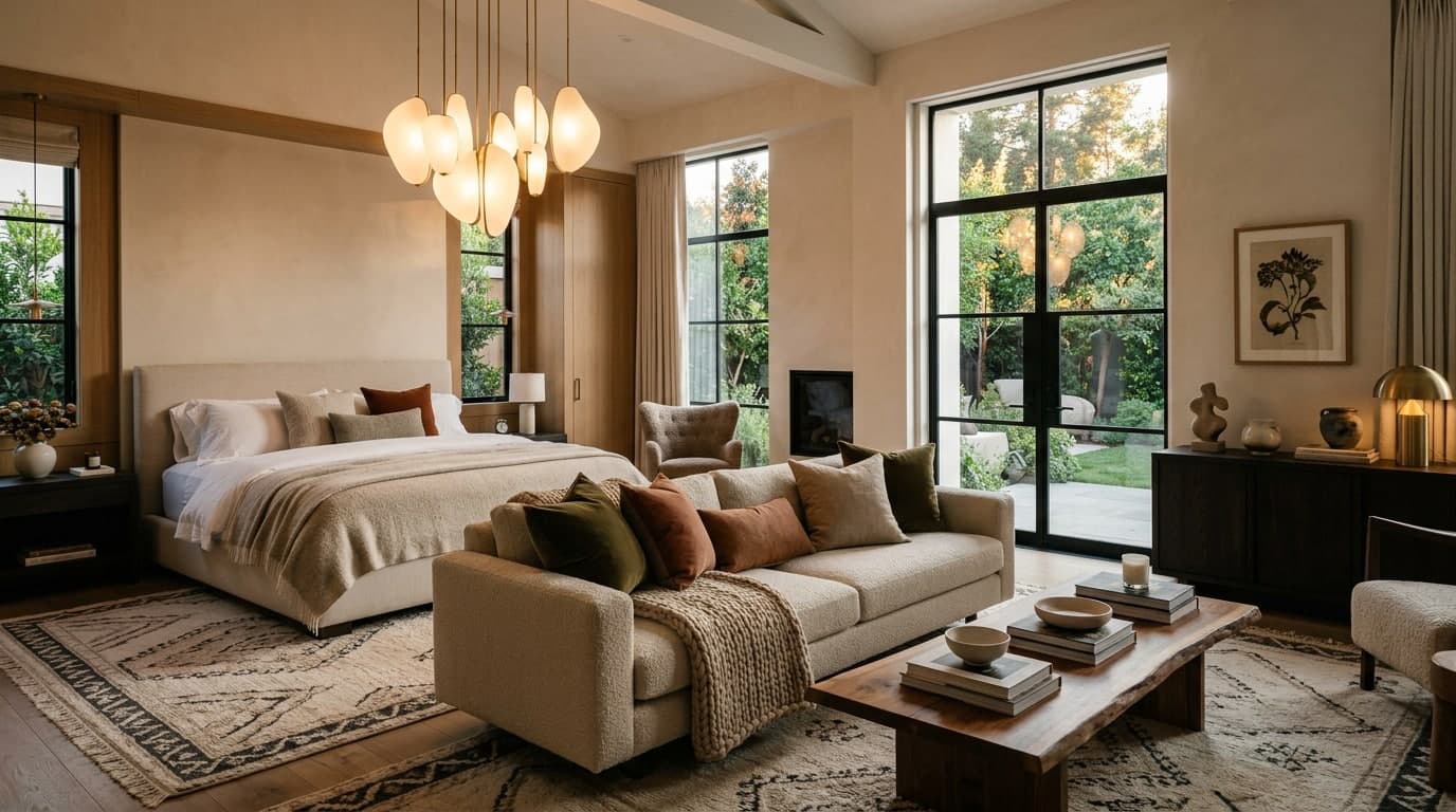 Hand-loomed Karavi Studio textiles styled in a calm, natural interior